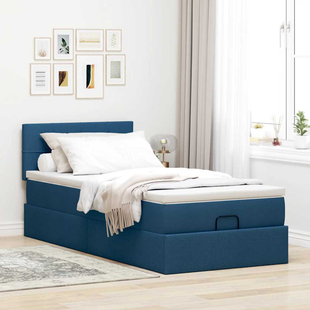 Produktbild för Ottoman sängram med madrass blå 90x190 cm tyg