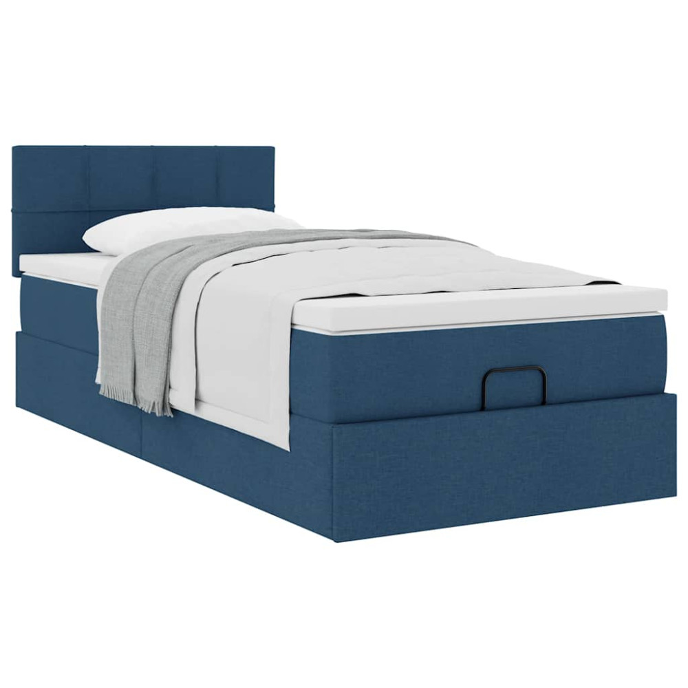 Produktbild för Ottoman sängram med madrass blå 90x190 cm tyg