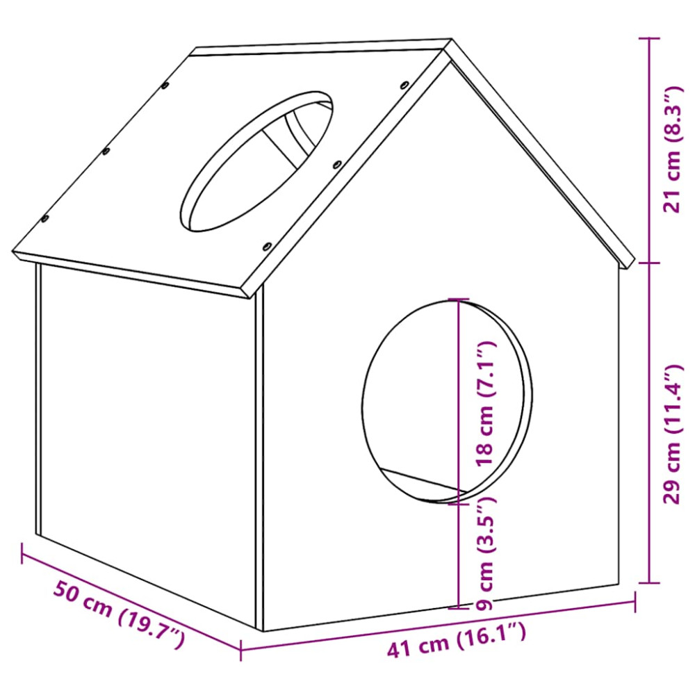 Produktbild för Katthus 41x50x50 cm massiv furu