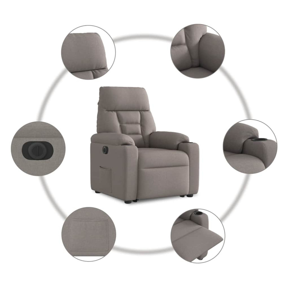 Produktbild för Elektrisk reclinerfåtölj med uppresningshjälp taupe tyg