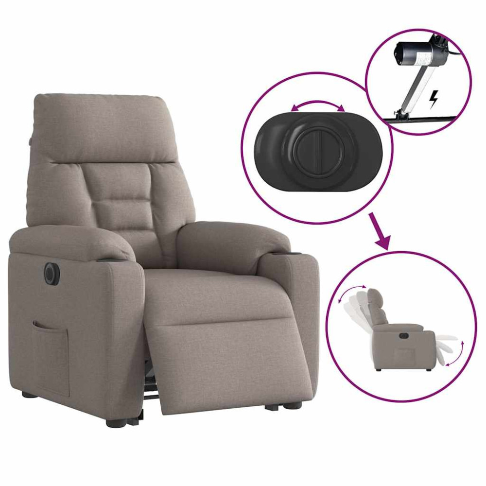 Produktbild för Elektrisk reclinerfåtölj med uppresningshjälp taupe tyg