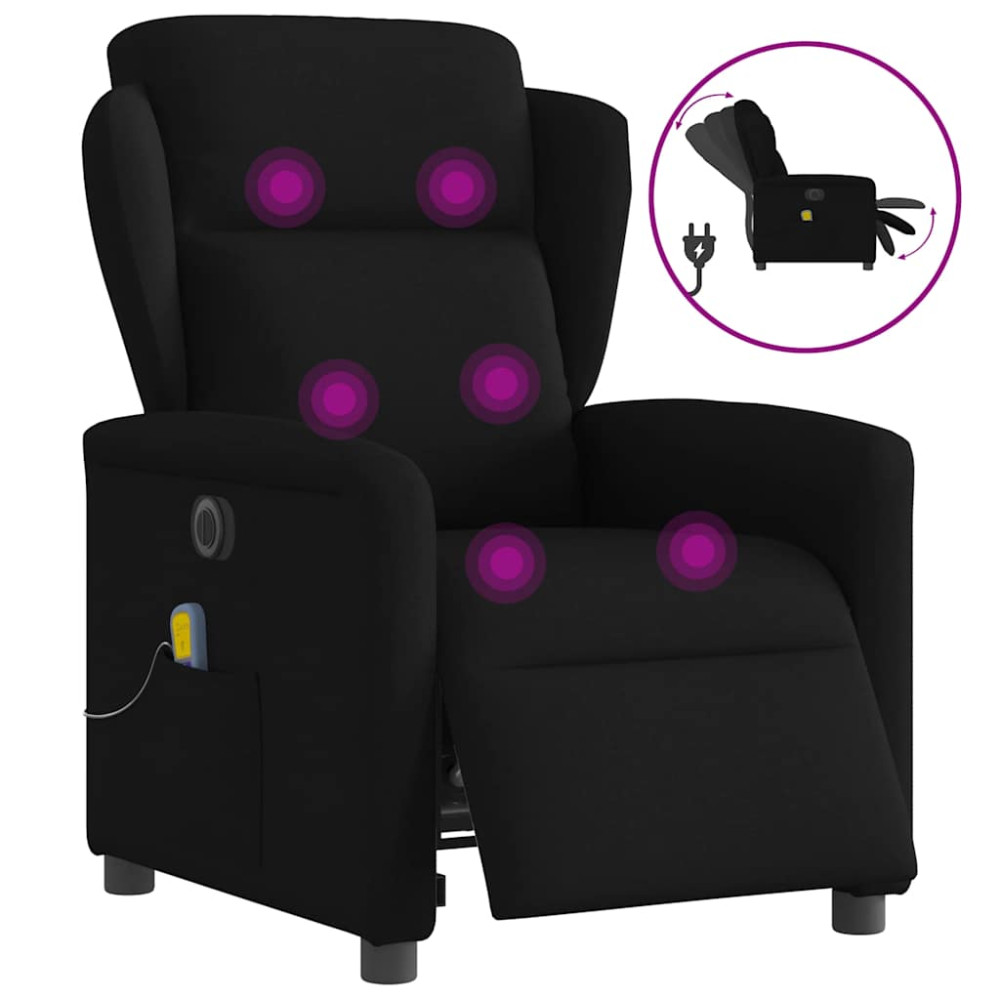Produktbild för Elektrisk massagefåtölj med uppresningshjälp svart tyg