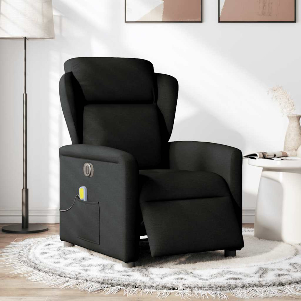 Produktbild för Elektrisk massagefåtölj med uppresningshjälp svart tyg