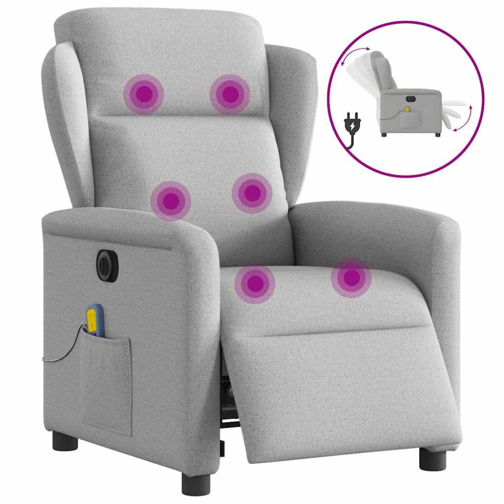 Produktbild för Elektrisk massagefåtölj molngrå tyg