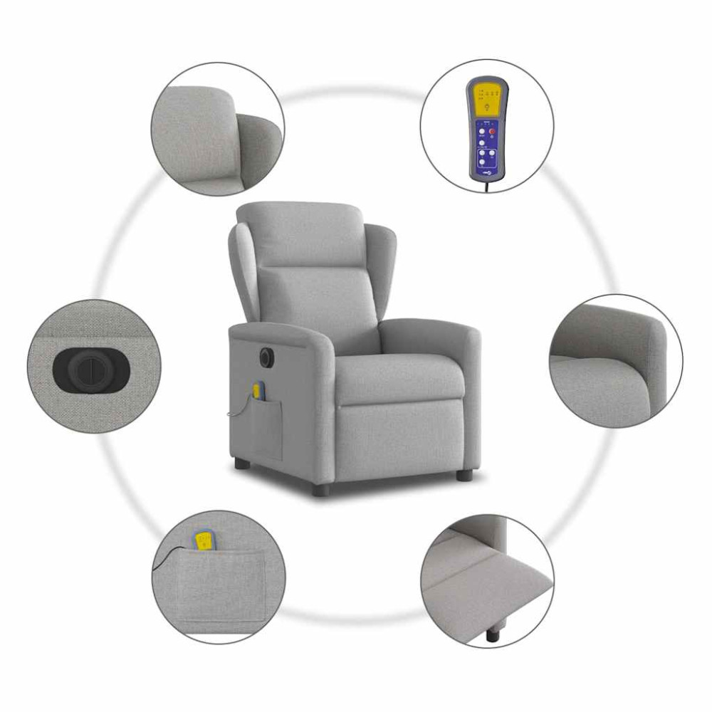 Produktbild för Elektrisk massagefåtölj molngrå tyg