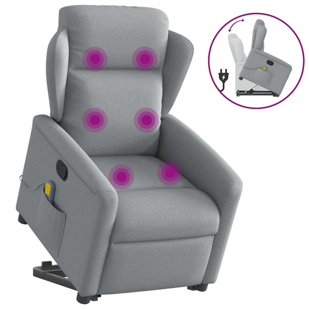 Produktbild för Massagefåtölj med uppresningshjälp ljusgrå tyg