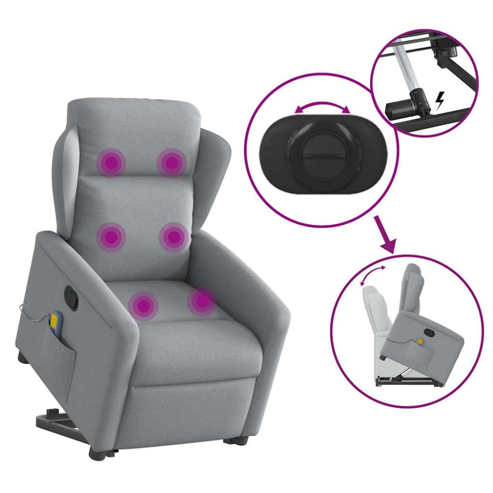 Produktbild för Massagefåtölj med uppresningshjälp ljusgrå tyg