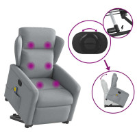 Produktbild för Massagefåtölj med uppresningshjälp ljusgrå tyg
