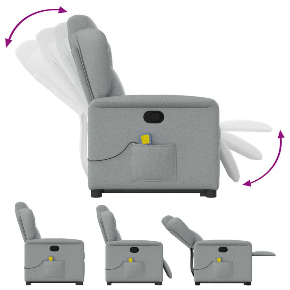 Produktbild för Massagefåtölj med uppresningshjälp ljusgrå tyg