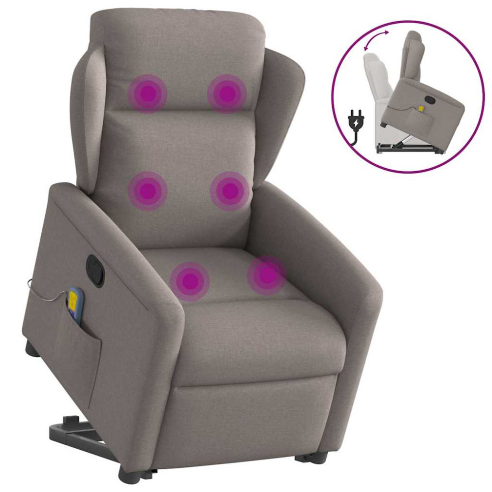 Produktbild för Massagefåtölj med uppresningshjälp taupe tyg