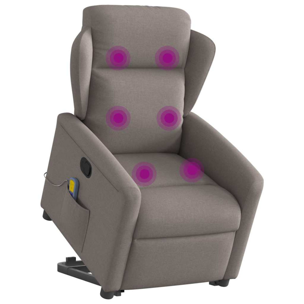 Produktbild för Massagefåtölj med uppresningshjälp taupe tyg