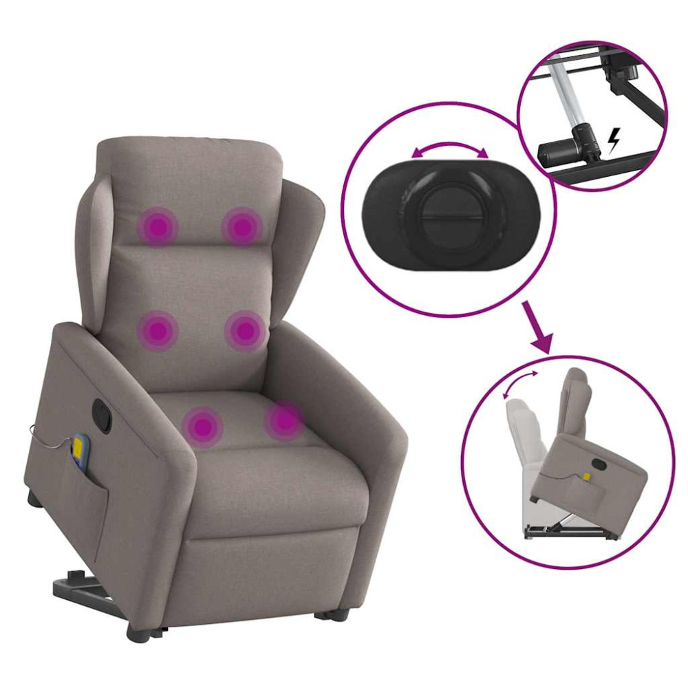 Produktbild för Massagefåtölj med uppresningshjälp taupe tyg
