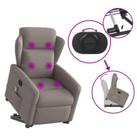 Produktbild för Massagefåtölj med uppresningshjälp taupe tyg