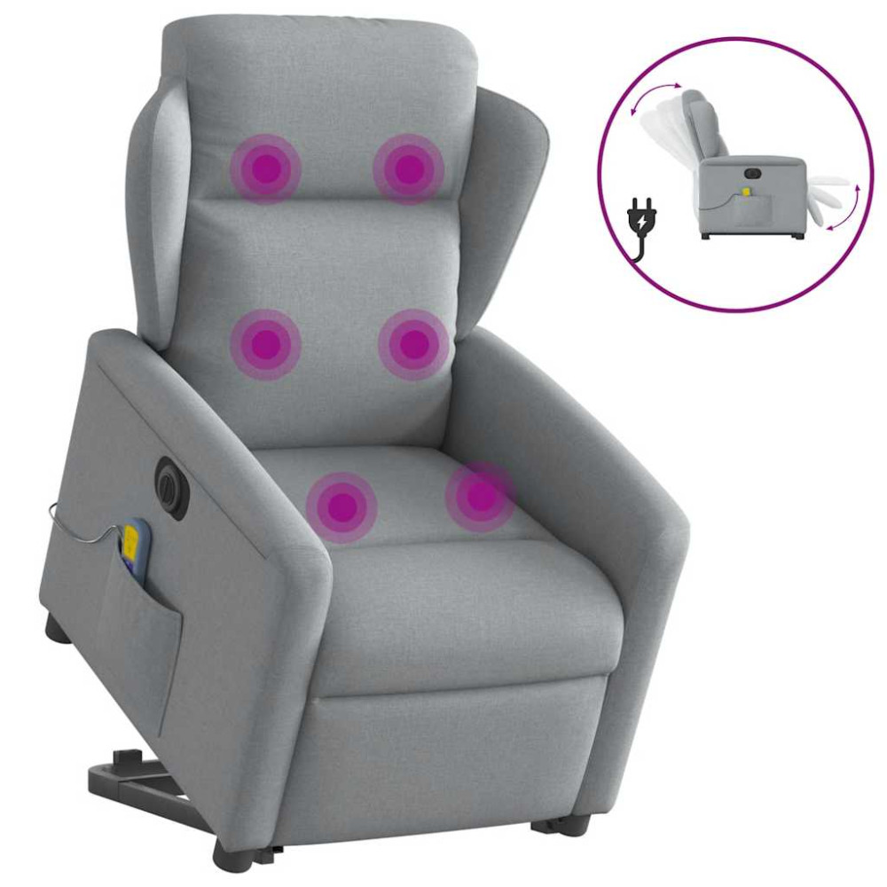 Produktbild för Elektrisk massagefåtölj med uppresningshjälp ljusgrå tyg