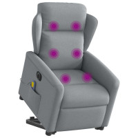 Produktbild för Elektrisk massagefåtölj med uppresningshjälp ljusgrå tyg