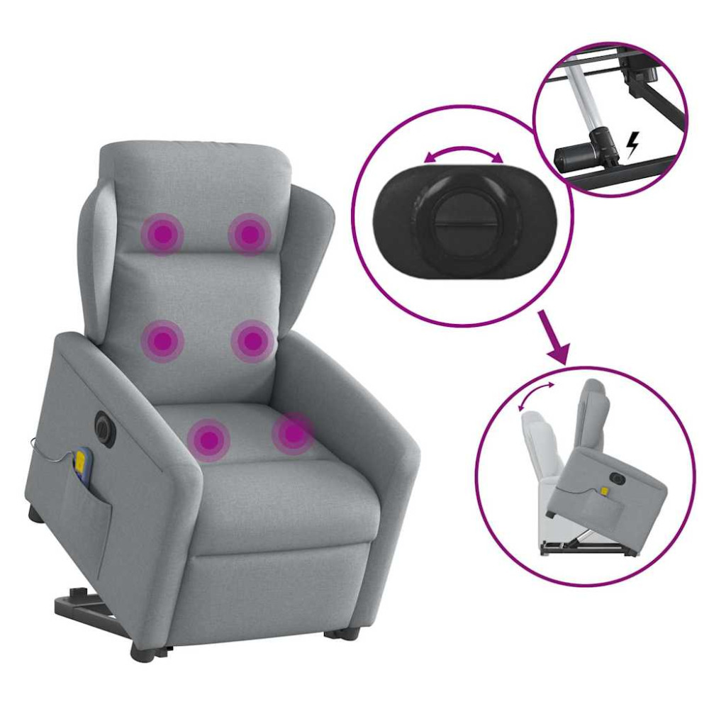 Produktbild för Elektrisk massagefåtölj med uppresningshjälp ljusgrå tyg