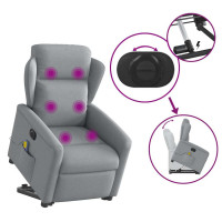 Produktbild för Elektrisk massagefåtölj med uppresningshjälp ljusgrå tyg