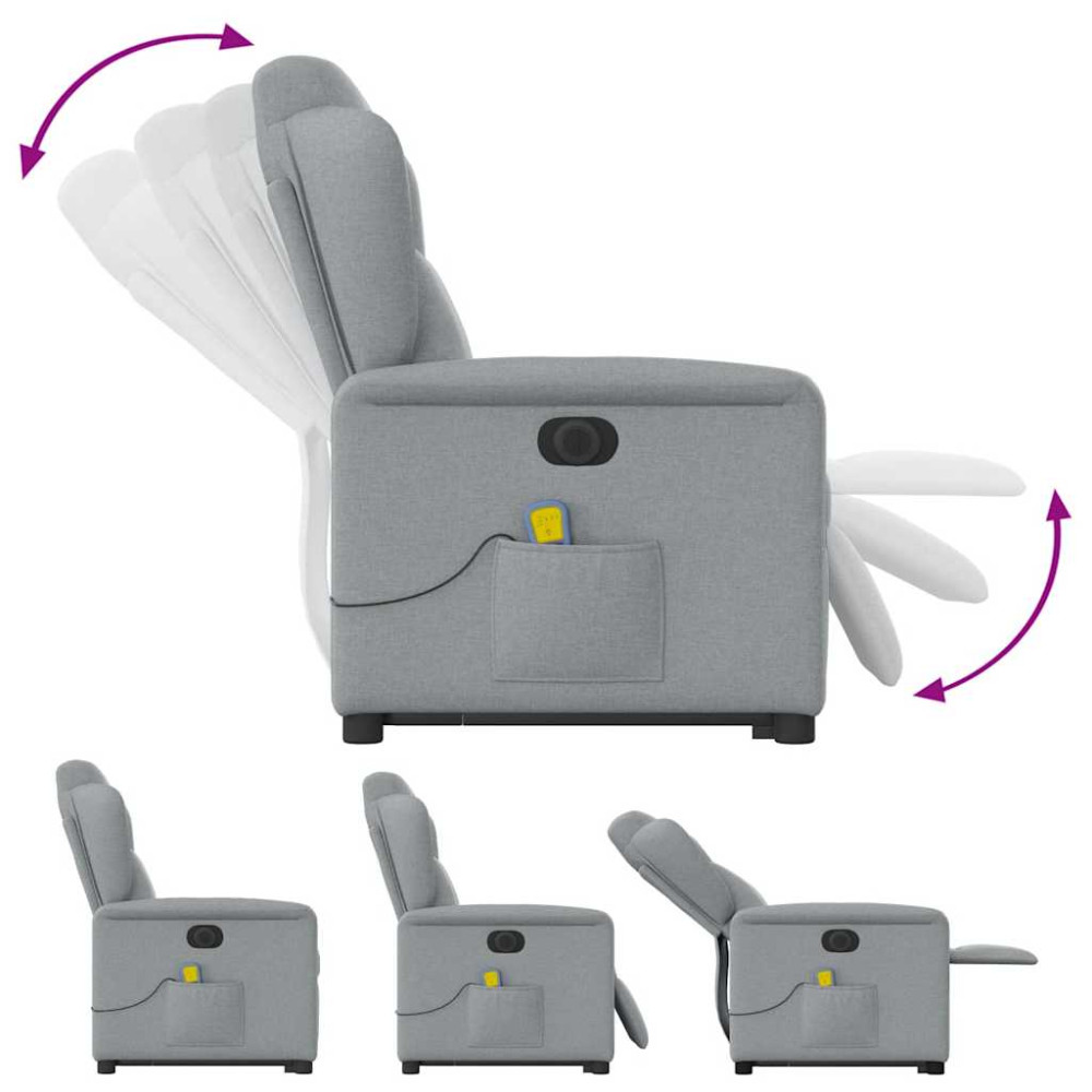 Produktbild för Elektrisk massagefåtölj med uppresningshjälp ljusgrå tyg
