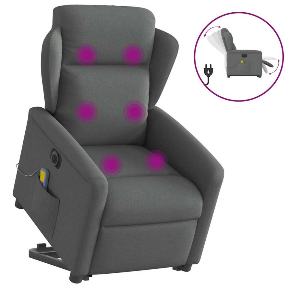 Produktbild för Elektrisk massagefåtölj med uppresningshjälp mörkgrå tyg