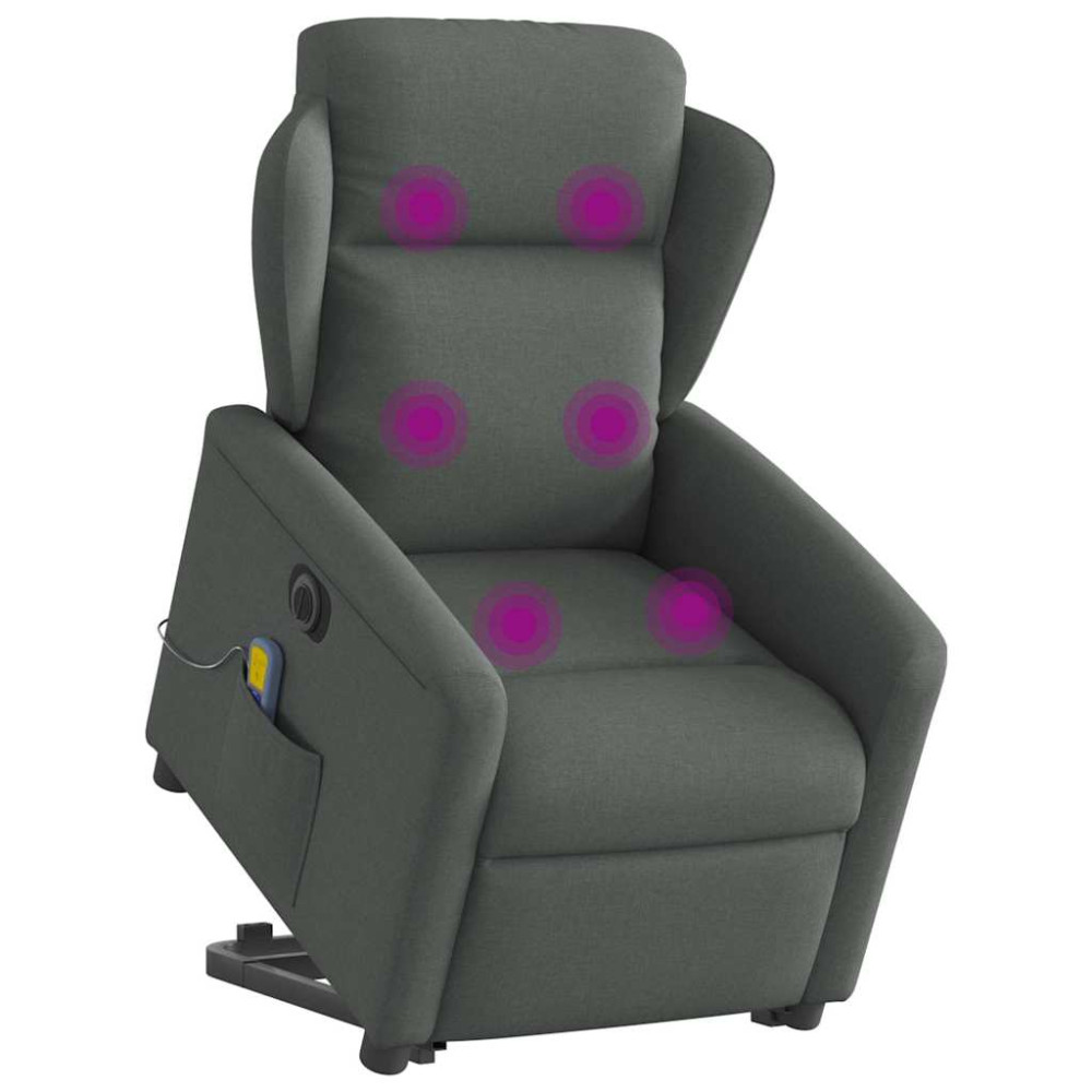 Produktbild för Elektrisk massagefåtölj med uppresningshjälp mörkgrå tyg