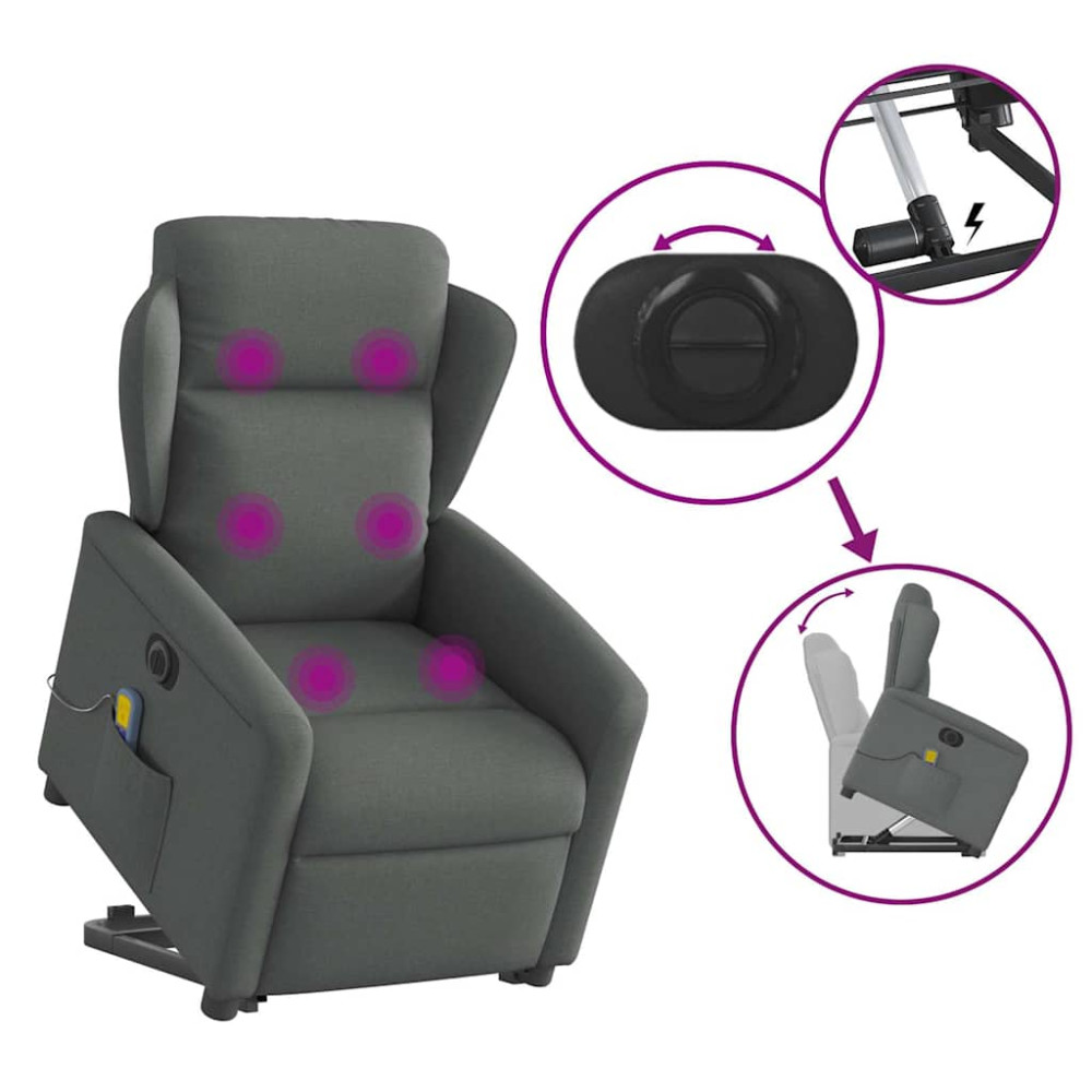 Produktbild för Elektrisk massagefåtölj med uppresningshjälp mörkgrå tyg