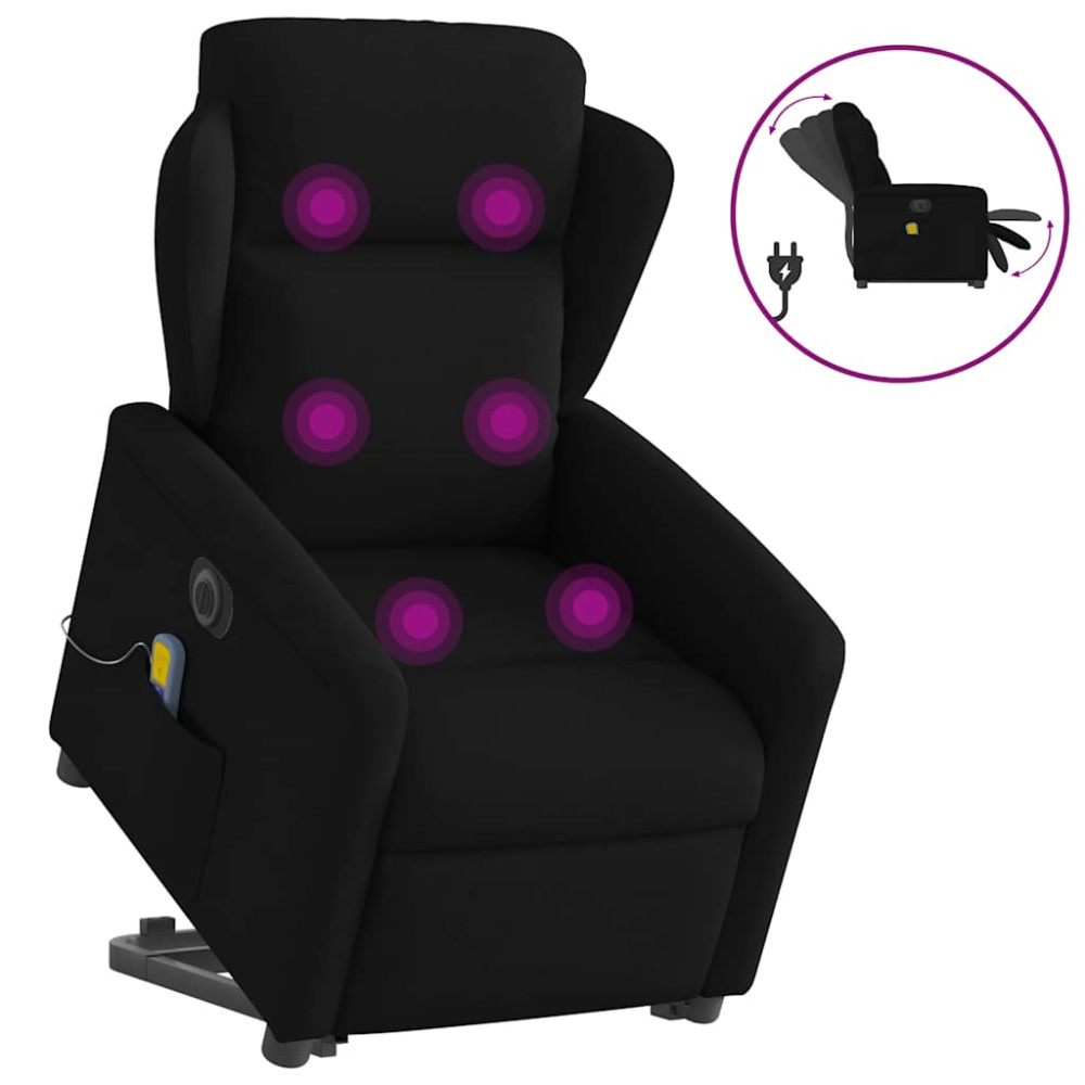 Produktbild för Elektrisk massagefåtölj med uppresningshjälp svart tyg