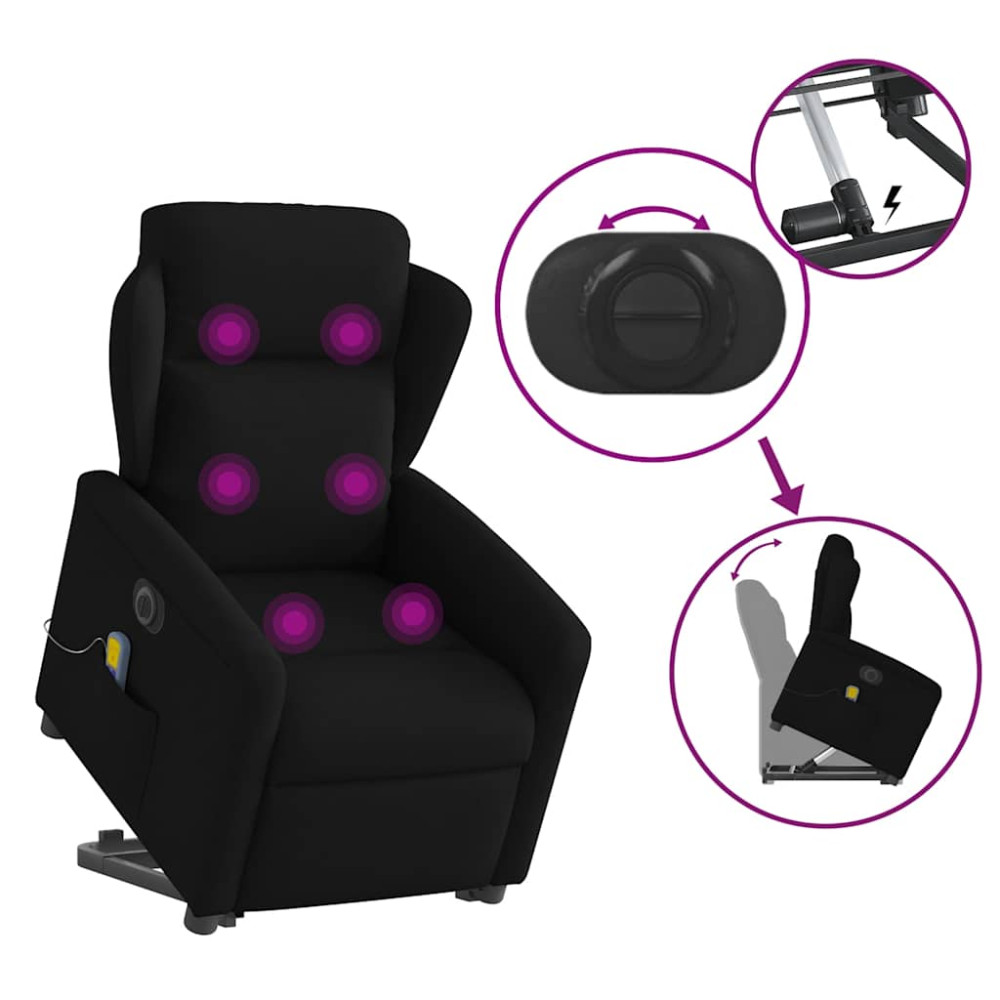 Produktbild för Elektrisk massagefåtölj med uppresningshjälp svart tyg