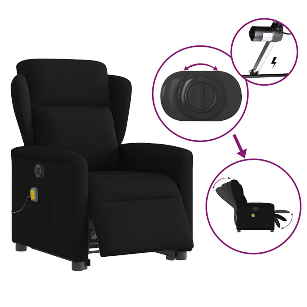 Produktbild för Elektrisk massagefåtölj med uppresningshjälp svart tyg