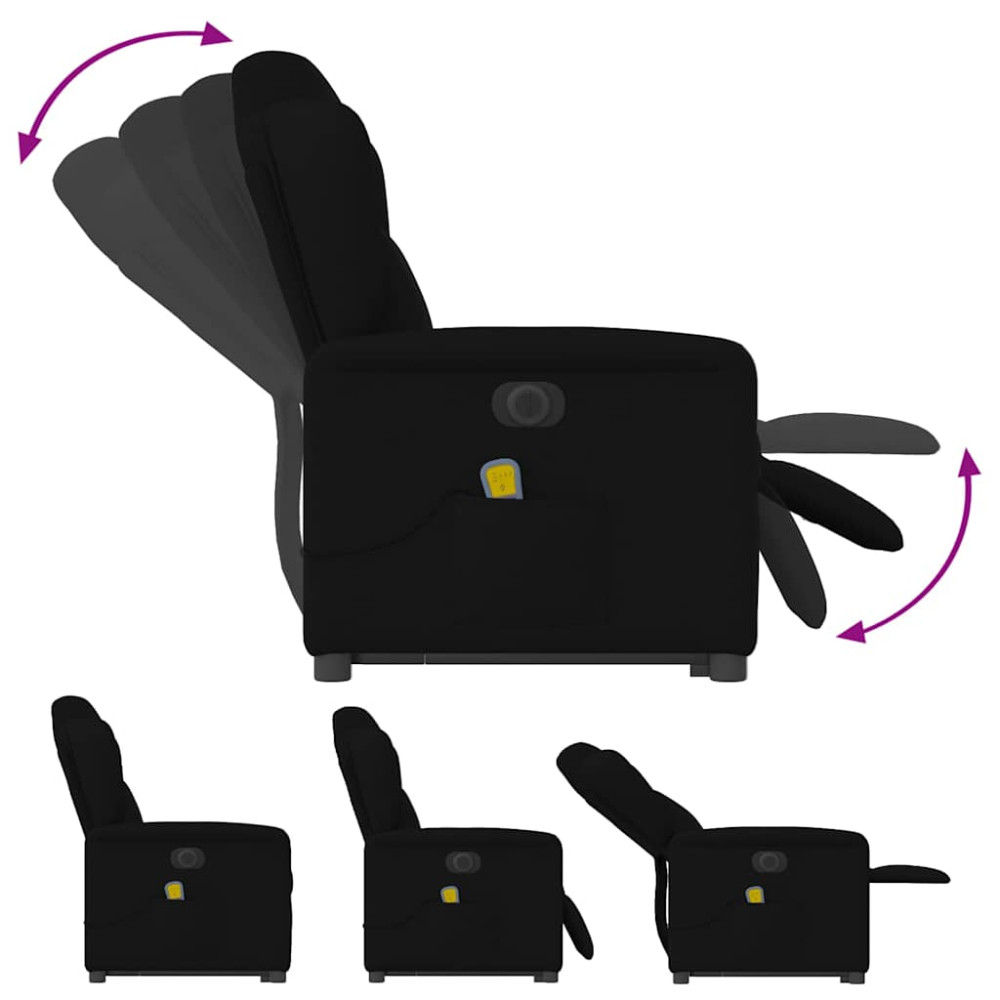 Produktbild för Elektrisk massagefåtölj med uppresningshjälp svart tyg
