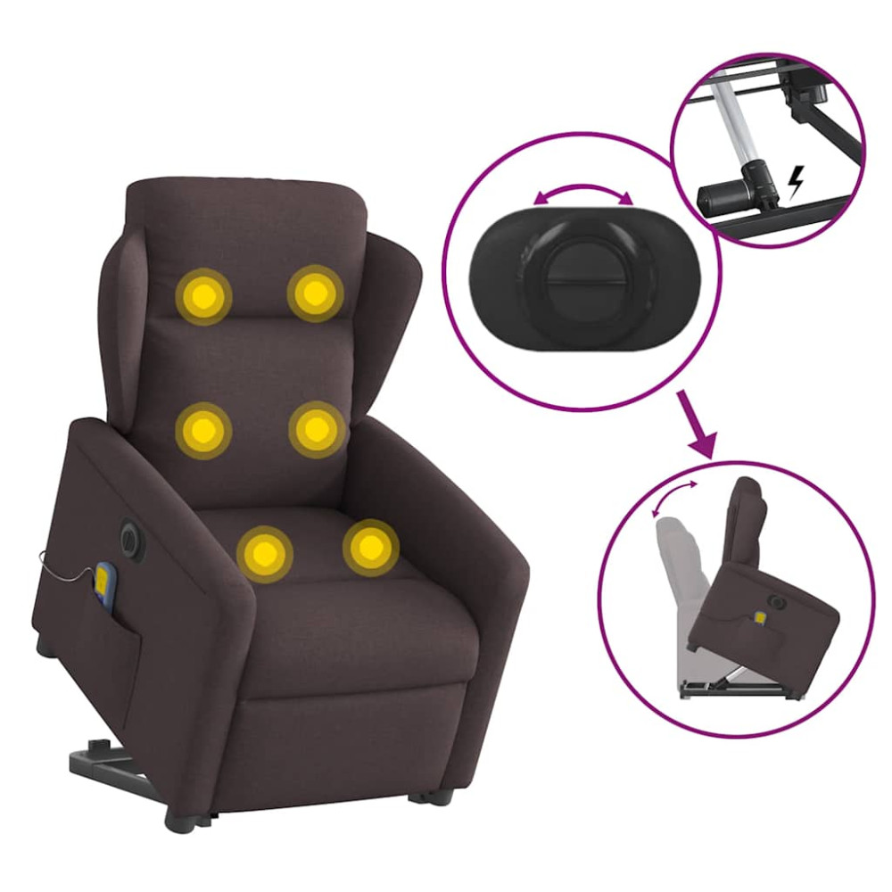 Produktbild för Elektrisk massagefåtölj med uppresningshjälp mörkbrun tyg