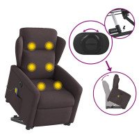 Produktbild för Elektrisk massagefåtölj med uppresningshjälp mörkbrun tyg