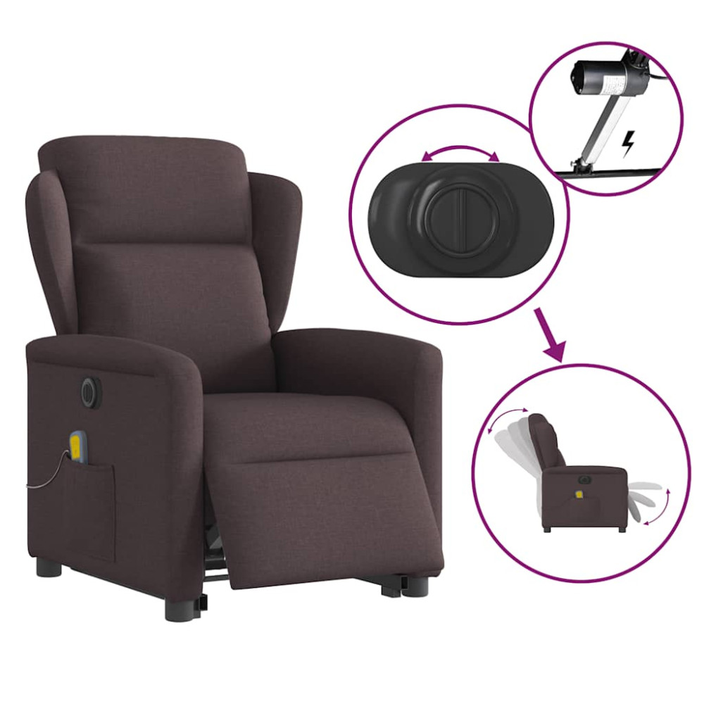 Produktbild för Elektrisk massagefåtölj med uppresningshjälp mörkbrun tyg