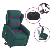Produktbild för Elektrisk massagefåtölj med uppresningshjälp mörkgrön tyg