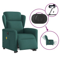 Produktbild för Elektrisk massagefåtölj med uppresningshjälp mörkgrön tyg