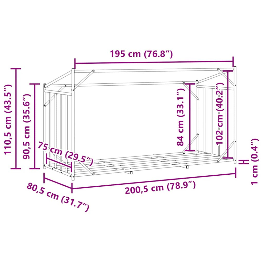 Produktbild för Vedställ med regnskydd 200,5x80,5x110,5 cm galvaniserat stål