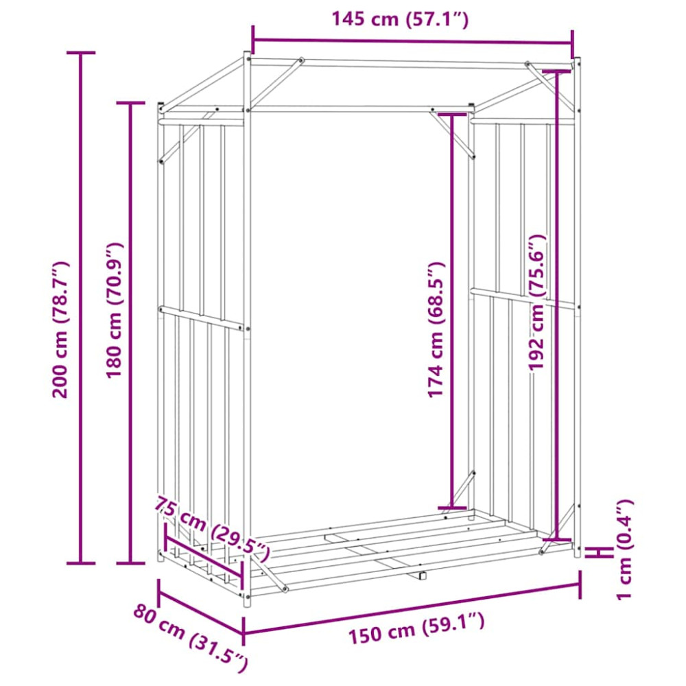 Produktbild för Vedställ med regnskydd 150x80x200 cm galvaniserat stål