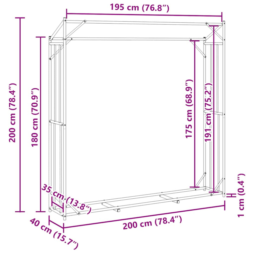 Produktbild för Vedställ med regnskydd 200x40x200 cm galvaniserat stål