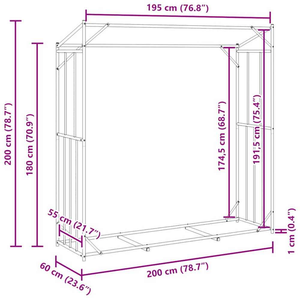 Produktbild för Vedställ med regnskydd 200x60x200 cm galvaniserat stål