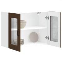 Produktbild för Väggskåp för kök med glasdörr Kalmar brun ek konstruerat trä
