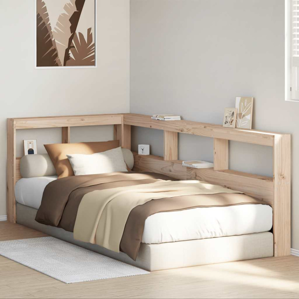 Produktbild för Bokhylla sänggavel L-formad 80 cm massiv furu