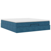 Produktbild för Ottoman sängram med madrass mörkblå 160x200 cm sammet