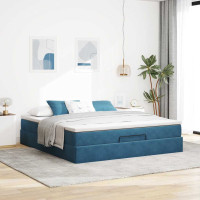 Produktbild för Ottoman sängram med madrass mörkblå 160x200 cm sammet