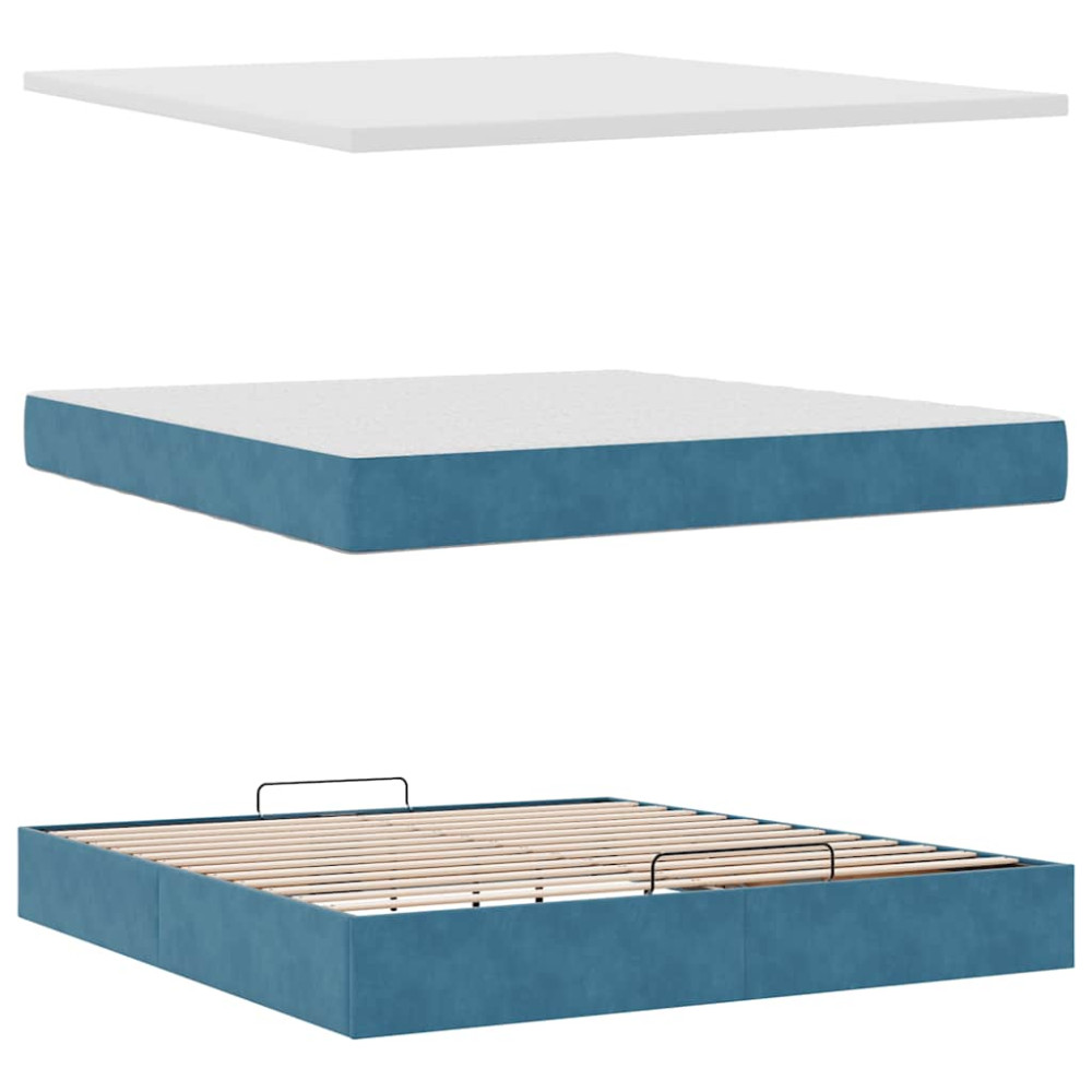 Produktbild för Ottoman sängram med madrass mörkblå 160x200 cm sammet