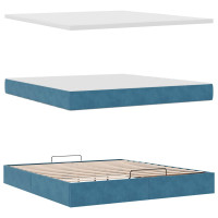Produktbild för Ottoman sängram med madrass mörkblå 160x200 cm sammet