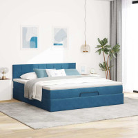 Produktbild för Ottoman sängram med madrass mörkblå 160x200 cm sammet