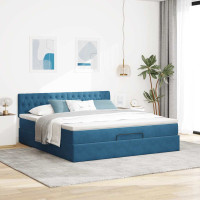Produktbild för Ottoman sängram med madrass mörkblå 160x200 cm sammet