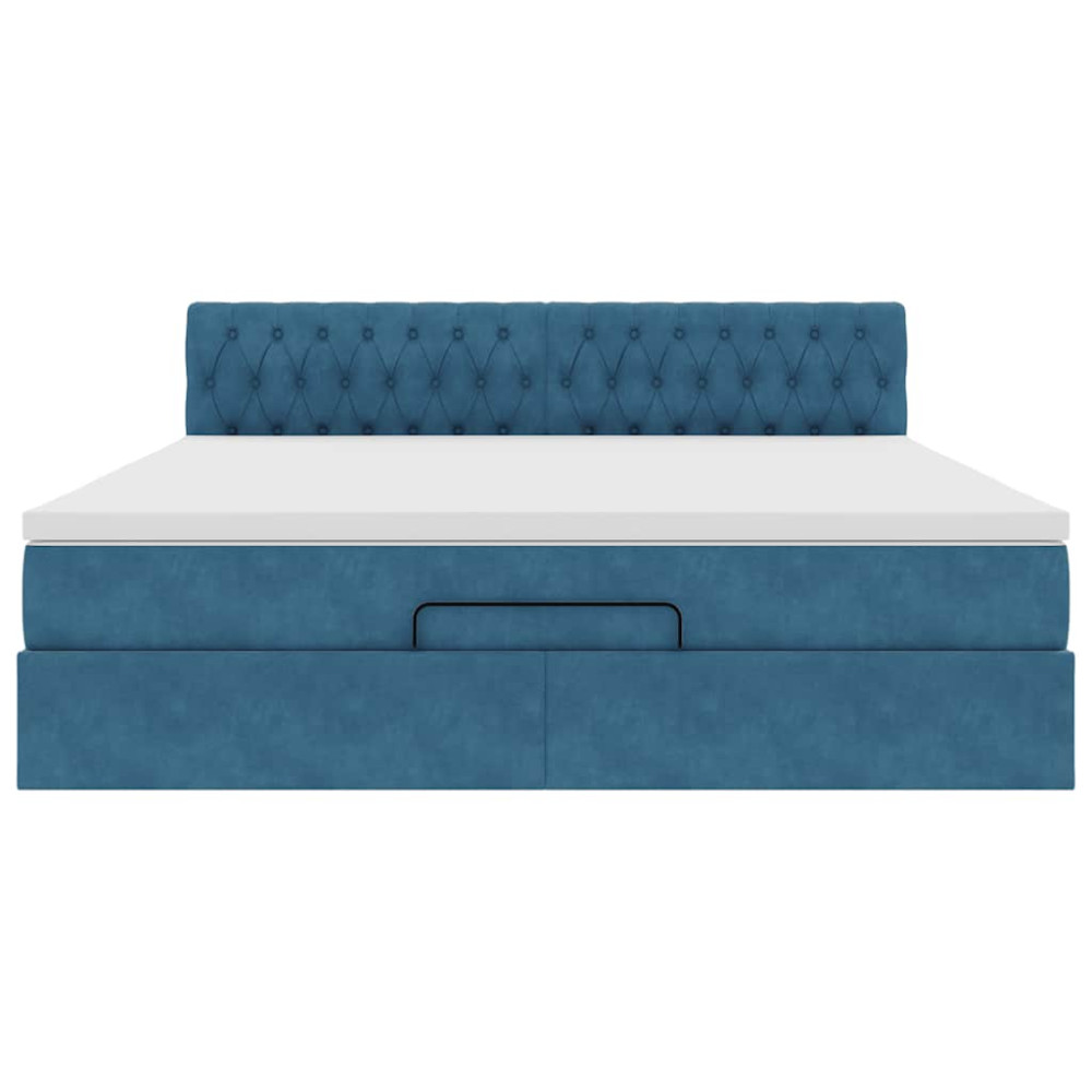 Produktbild för Ottoman sängram med madrass mörkblå 160x200 cm sammet