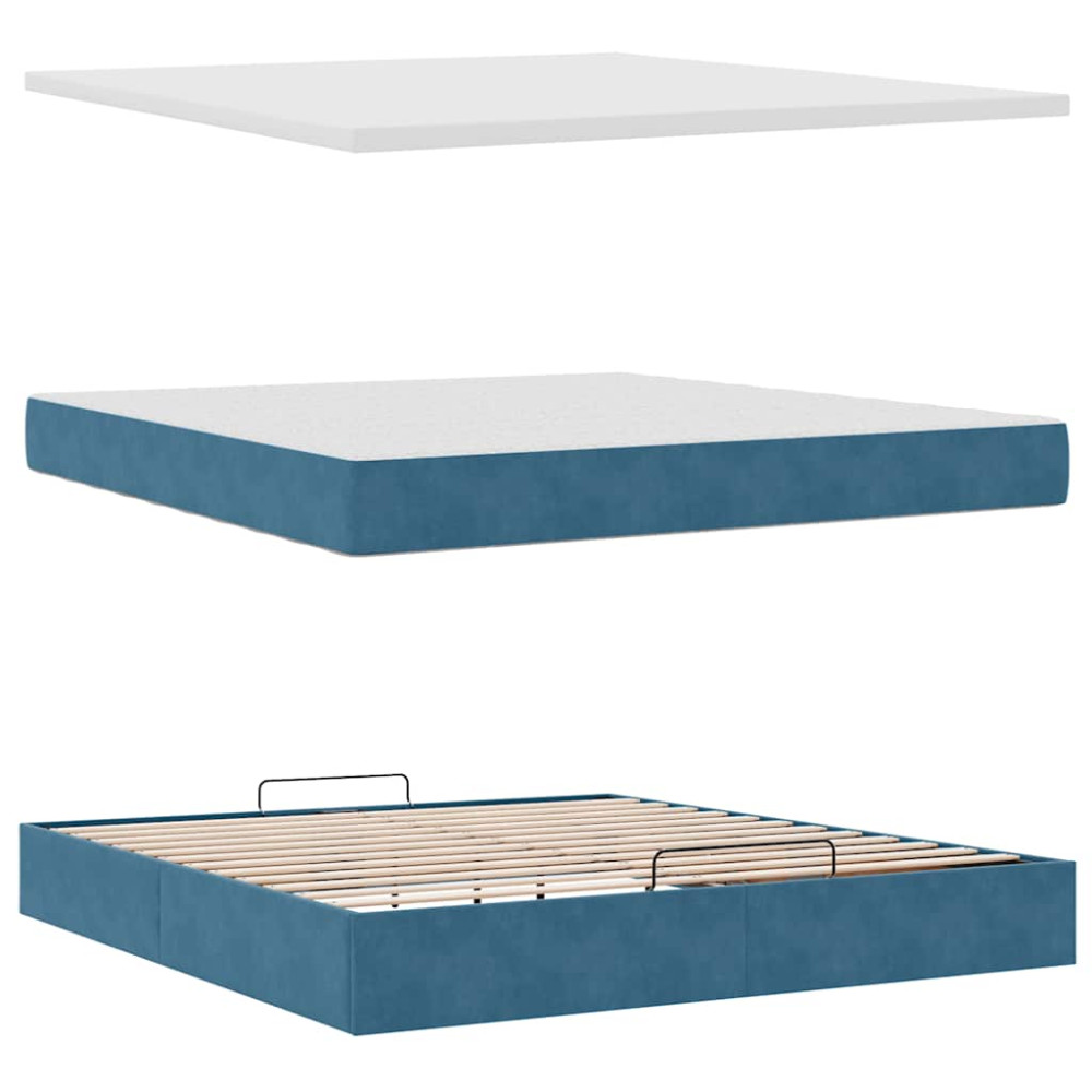 Produktbild för Ottoman sängram med madrass mörkblå 160x200 cm sammet