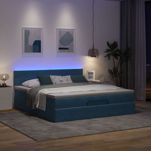 vidaXL Ottoman sängram med madrass mörkblå 160x200 cm sammet