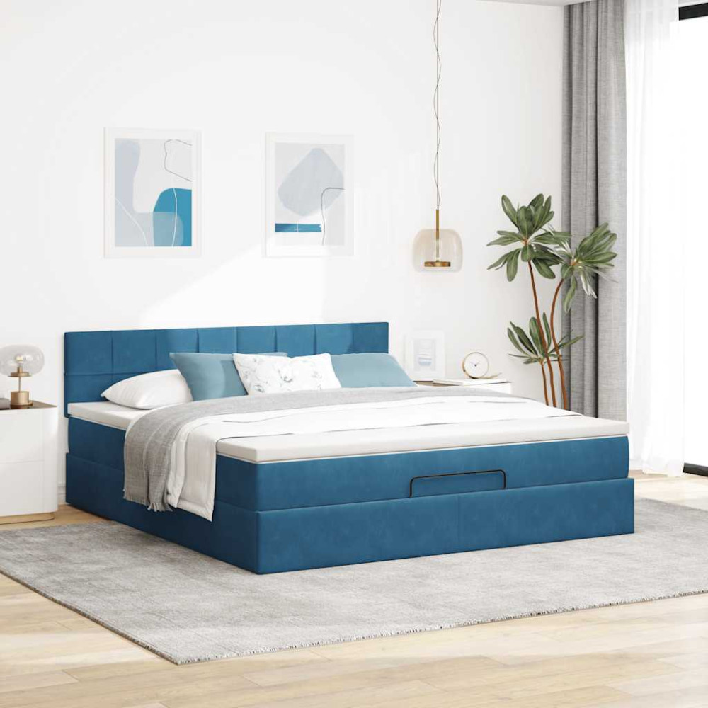 Produktbild för Ottoman sängram med madrass mörkblå 160x200 cm sammet